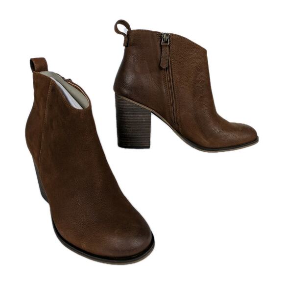 BP Nordstrom Lance Leather Ankle Bootie Brown Block Heel Side Zip Women's 8 - Picture 1 of 9